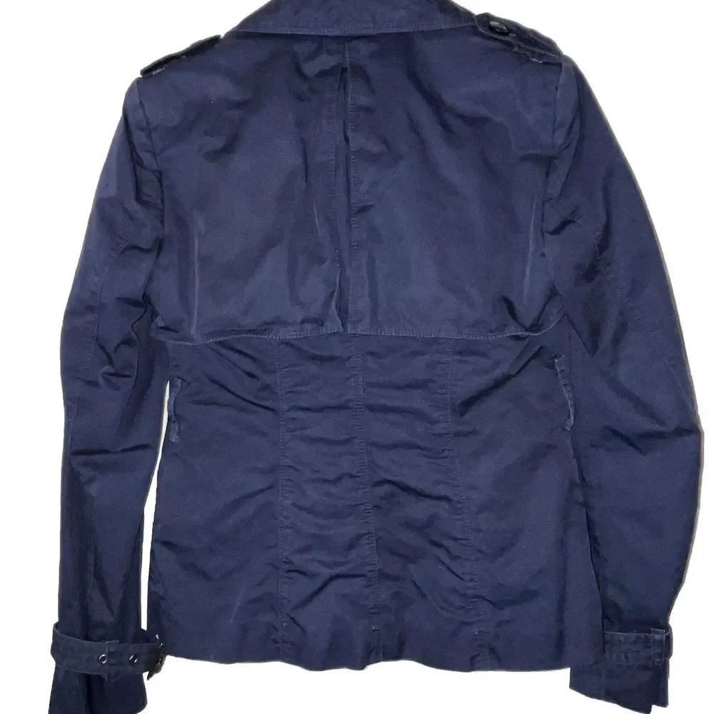 Zara Women's Jacket Coat Sz‎ M Navy Blue Business Collared Buttons Buckles Chic